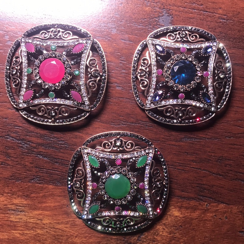 3 rhinestone brooches